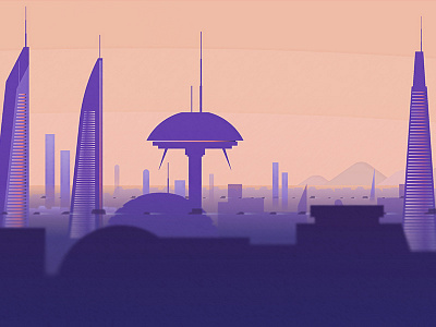 Space City Animation animation buildings city future illustration orange purple shot snap space