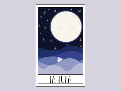 THE MOON aesthetic blue shades colors dark blue divination graphic design illustration design night sky palette procreate procreate illustration stars tarot tarot cards tarot illustration tarots the moon vectornator waves