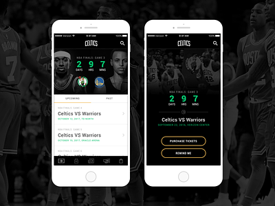 Boston Celtics App Concept app boston celtics dark ui design flat ui ios mobile sports ui ui user interface