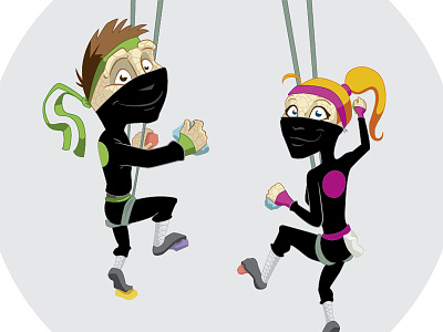 Rock Climbing Ninjas characters children corporate digital illustration