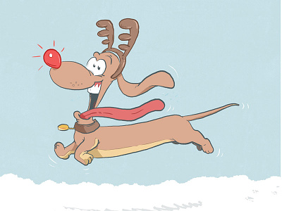 Dachshund Through The Snow card cartoon christmas dachshund dog illustration