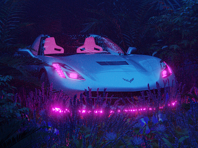 Psychedelic Forest 3d animation art artwork car cars digital graphics neon neon colors neon lights pink render