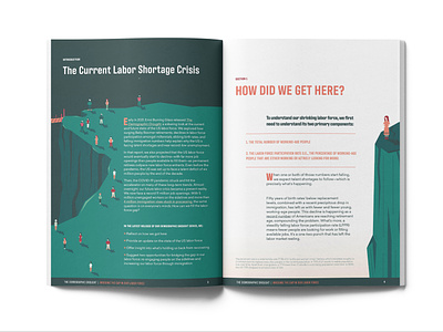The Demographic Drought: Bridging the Gap in our Labor Force branding bridge cliff data design ebook graphic design illustration labor force layout layout design magazine page spread people report typography