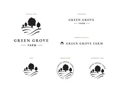 Green Grove Branding black and white logo branding circle logo design family farm farm graphic design logo logo design maple pasture products tree trees