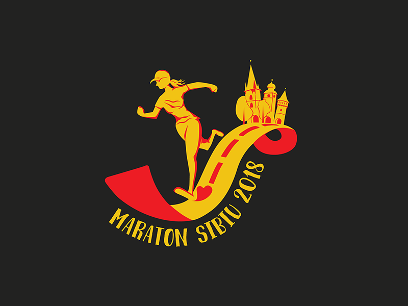 Run with your heart Marathon event official logo contrast running city marathon female lady runner run