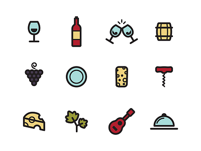 Vintage901 Icons cheese cork design festival food icon illustration pictogram vector wine wine bottle wine glass