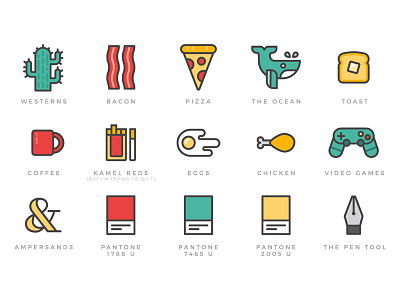 A Few of My Favorite Things~ branding breakfast cigarettes design food icons illustration vector whale