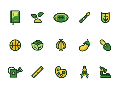 Knowledge Quest Icon Set afterschool arts creativity education gardening learning sports vegetables