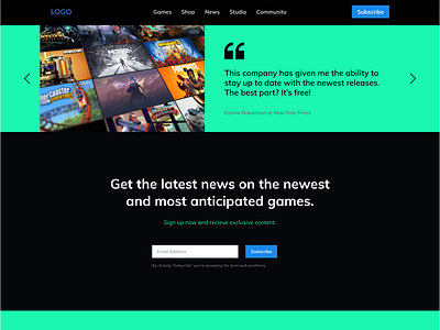 High-fidelity gaming news landing page