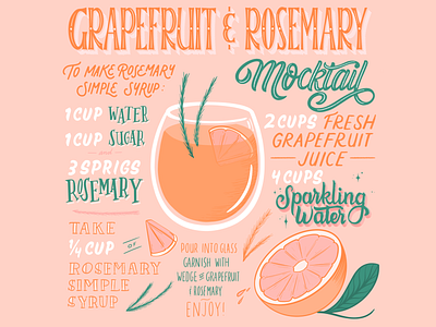 Grapefruit & Rosemary Mocktail calligraphy cocktail editorial editorial art editorial design editorial illustration editorial layout illustration lettering lettering art lettering artist mocktail procreate typography