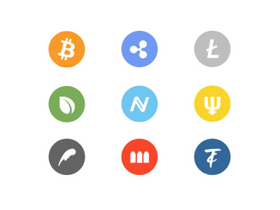 CoinTube App Icons app bitcoin circle coin color icon invest litecoin money name ripple ui