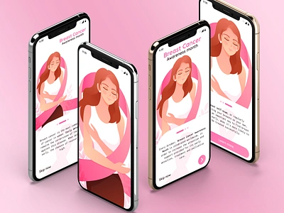 Breast Cancer - Onboarding screens breast cancer app breast cancer awareness breastcancer cancer health app illustration interface illustration minimal mobile design onboarding onboarding illustration onboarding screen ui user interface woman