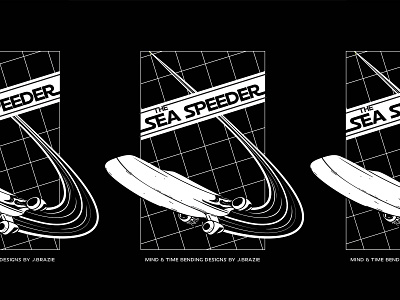 Sea Speeder black and white graphic design illustration line art logo parody starwars typography