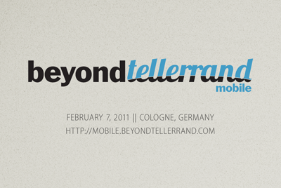 "beyond tellerrand - mobile" business card blue business card conference grey logo