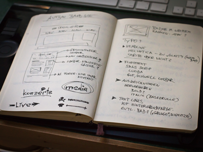 first thoughts and rough wireframing band website notes scribble sketch sketchbook wireframe