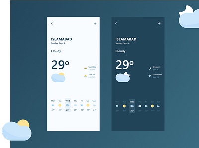 Minimal Weather App app application desgin clean design cloud cloudy day design minimal minimalist mobile night playoff rain sun sunrise temprature ui ux weather weather app