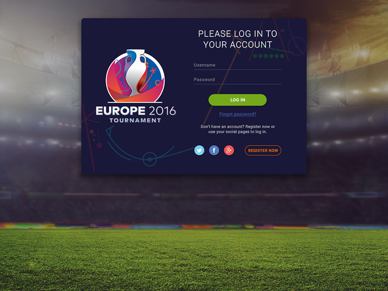 First Shot - Login Page first shot euro 2016 login page registration sport soccer football redesign logo ux ui