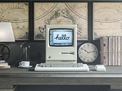 1984 Apple Macintosh Mockup apple computer desktop free freebie mac macintosh mockup psd realistic retro showcase