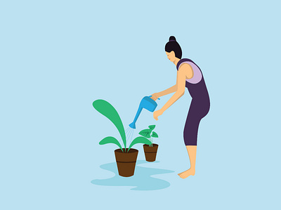 Lady watering plants design illustration vector