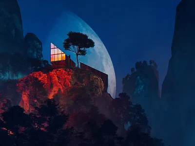 Cabins 7 Moon Shot Concept Art cabins concept art dusk illustration lumion