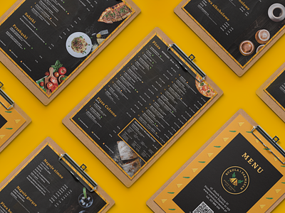 Arugula & Parmesan - Menu design arugula branding card cheese dtp flyer food graphic graphic design illustration italian menu parmesan pasta pizza pizzeria print restaurant rucola yellow