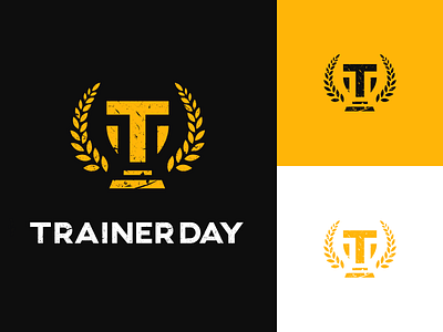 Trainerday - official logo bay champion coach cup gym illustrator laurel laurel wreath logo logo design logotype orange sport t letter t logo trainer training vintage win winning