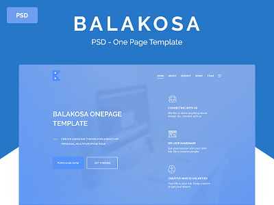 Balakosa – PSD One Page Template blue freebie landing page multipurpose page web design