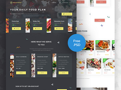 Freebie PSD : Landing Page For Cathering dark ui elegant food freebie landing page product ui website white ui