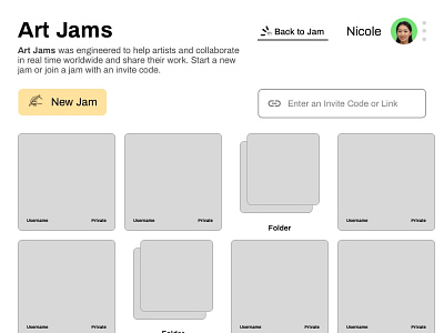 Art Jams - Projects Page app ipad ui