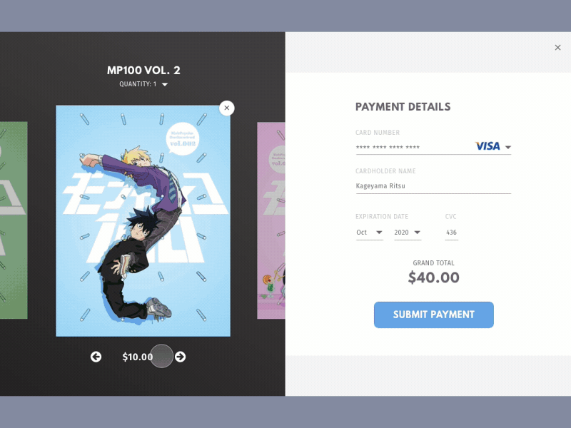 Daily UI #2 - Credit Card Checkout (Mob Psycho 100) anime checkout credit card checkout daily ui dailyui mob psycho 100 ui