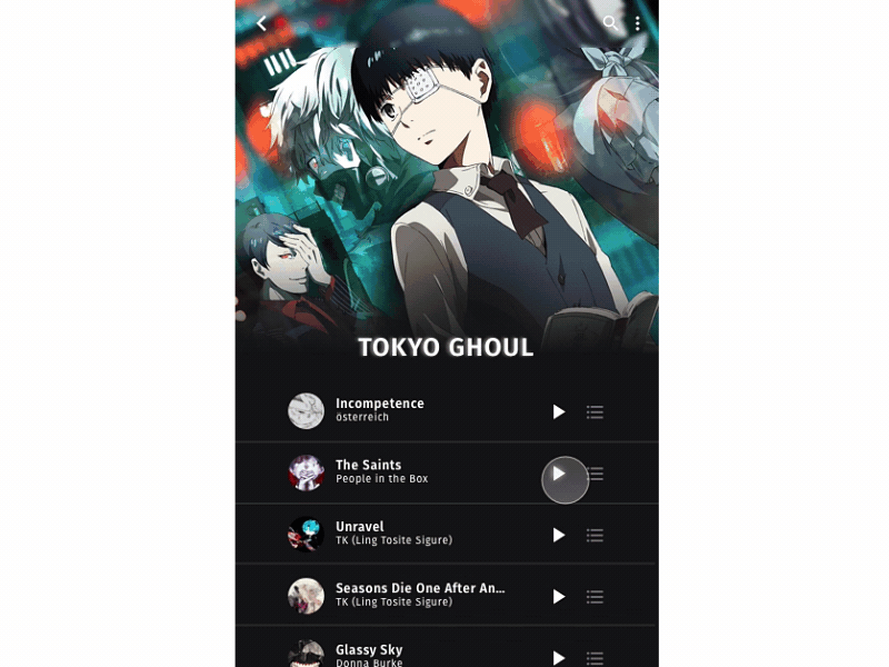 Daily UI #9 - Music Player (Tokyo Ghoul) anime daily ui dailyui mobile mobile ui music music app tokyo ghoul ui