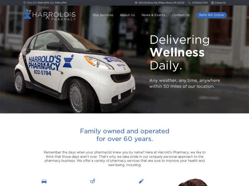 Harrold's Pharmacy homepage homepage parallax responsive web design website