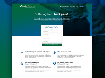 Allied Services Back Pain Landing Page design landing page physical therapy ui ux web design