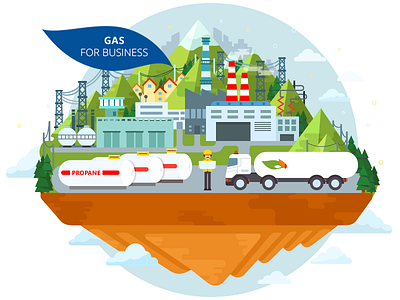 Flat illustration for site 2d business engineer factory flat gas grill island nature propane vector