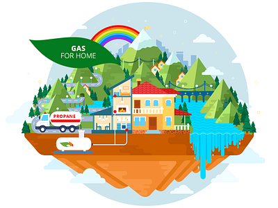 Illustration for site 2d building flat gas home illustrator island mountains propane waterfall