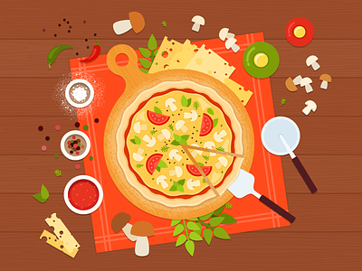 Mushroom Pizza ai flat food illustration pizza recipe vector vegetables vegetarian