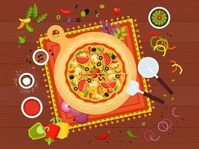 Mexican pizza 🌶 ai cooking flat food illustration mexican pizza vector vegetables