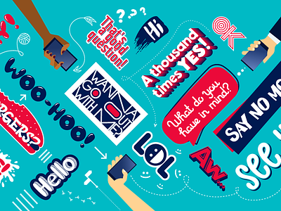 Small Talk Kit flat lettering messenger phrases sticker stickerpack tags illustration vector