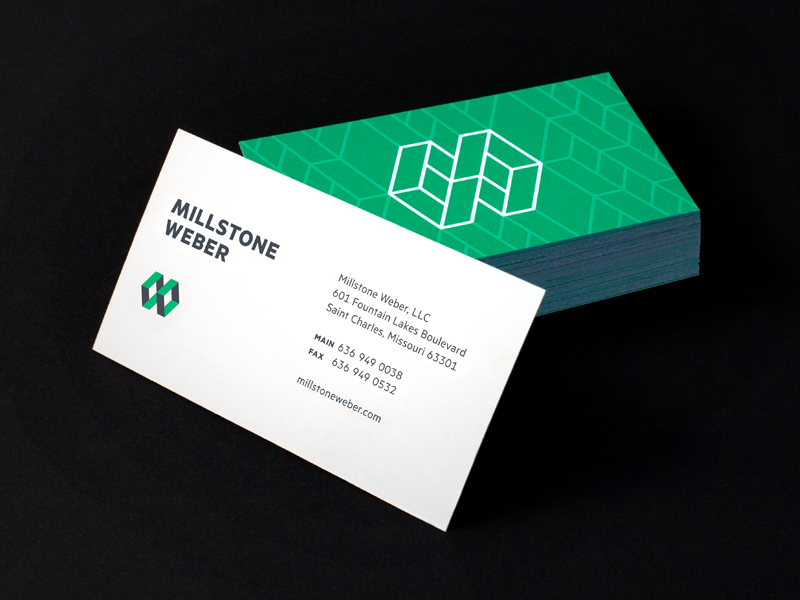 Millstone Weber Business Cards branding logo construction green gray business card monogram m w