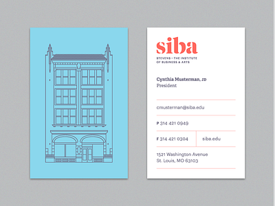 Siba Business Cards brand design branding building business cards cards college icon iconic iconic building illustration mono weight school