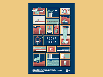 Pecha Kucha 12 Poster animals branding event flat design grid illustration people poster poster art water