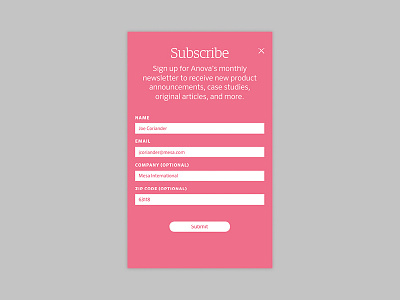 Anova subscription card card email newsletter signup form mobile first typography ux wireframes
