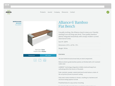 Anova Product Page – Desktop UI clean dynamic furnishings furniture guardian minimal muted product sero ui design web design website