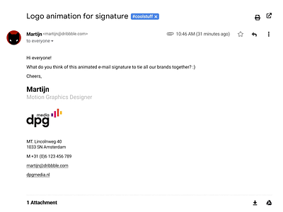 Animated signature logo animation after effects afx animation dpg e mail logo signature vector