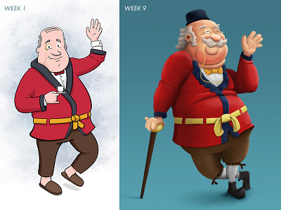 Start and end of character design course chipwitther course guy leaning lord monocle old schoolism silver stephen walter