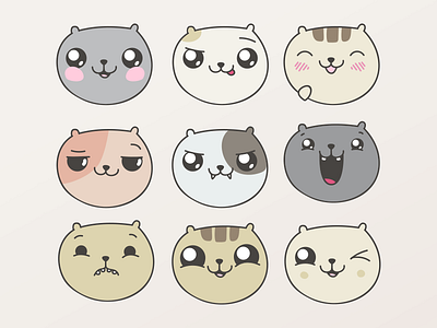 Cat Faces adobe illustrator animal cat cute emotions faces happy illustration kawaii vector vector art