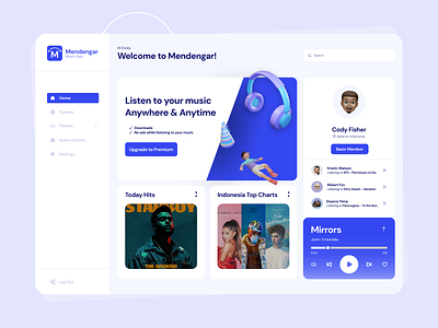 Mendengar (Music Services App) Web Design branding dashboard design figma interface logo ui uidesign uiux uix uxdesign webdesign