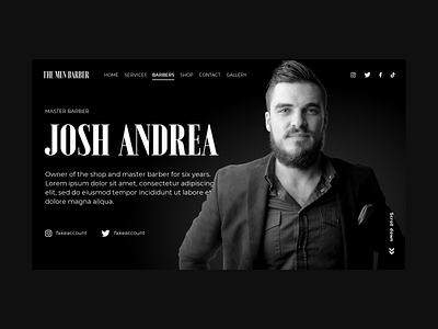 Barber Profile Page - Daily UI #006 barber dailyui dailyui006 design minimal monochrome profile page ui