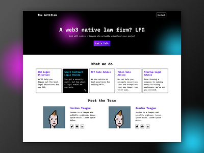 The Antifirm - Landing Page Design antifirm crypto design landing page nft ui ux webpage website