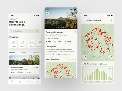 Hiking Trails App 3d animation app darkmode design graphic design illustration learnui learnux logo motion graphics ui vector